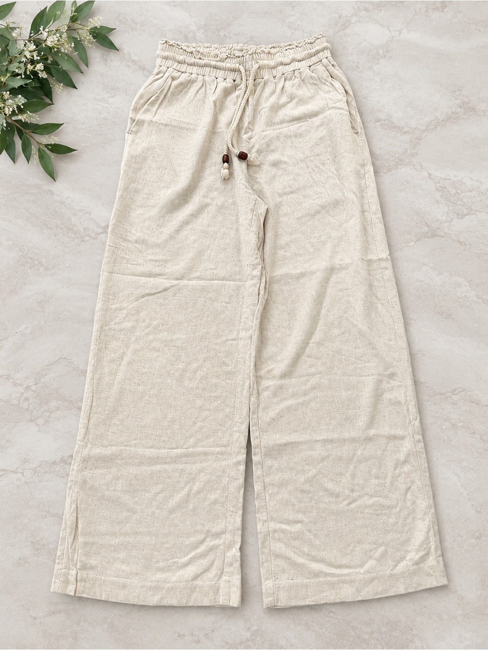 Zara Cream Wide-Leg Drawstring Pants